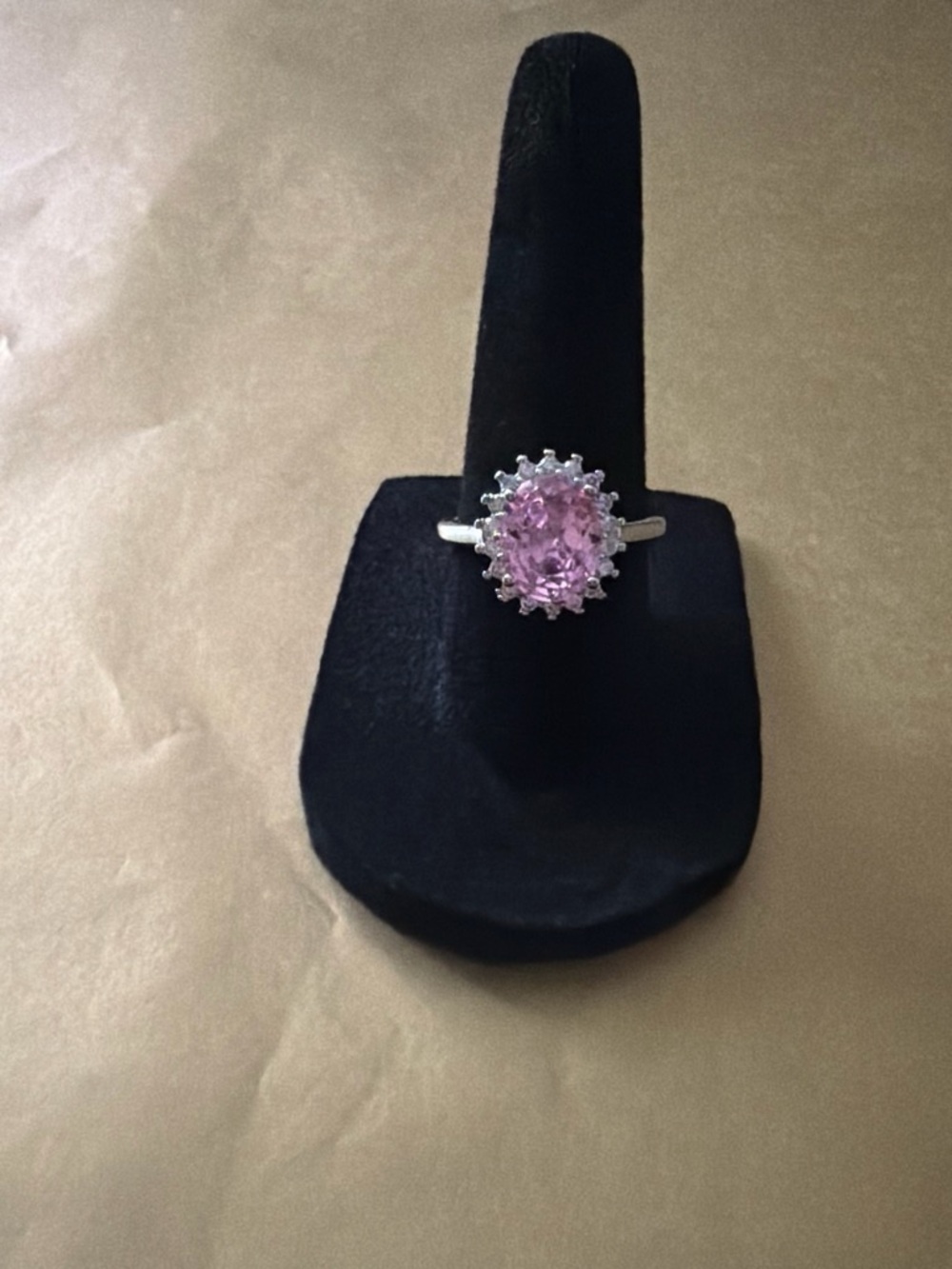 Pink Oval Halo Ring in Silver-Tone — Women Jewelry
